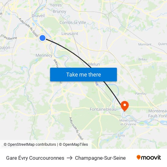 Gare Évry Courcouronnes to Champagne-Sur-Seine map
