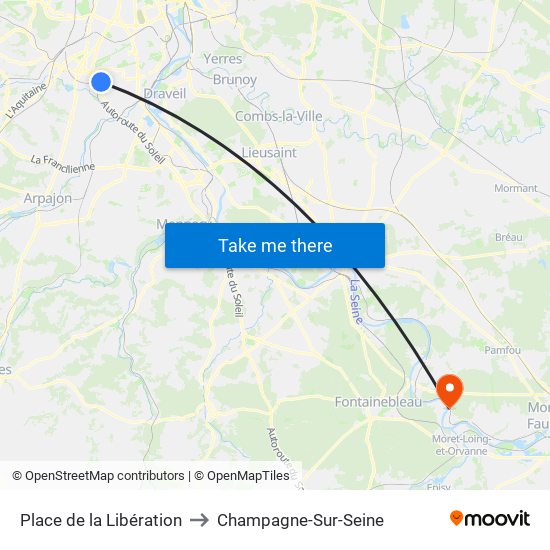 Place de la Libération to Champagne-Sur-Seine map