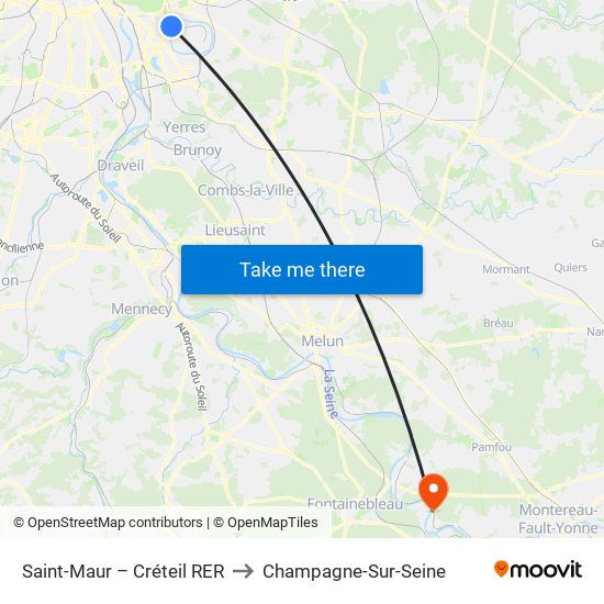 Saint-Maur – Créteil RER to Champagne-Sur-Seine map