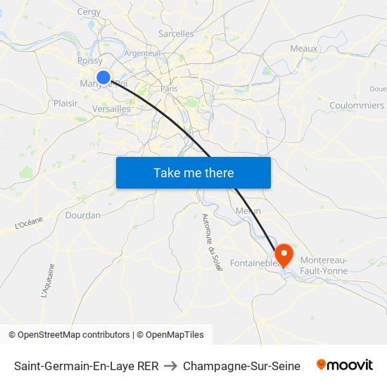 Saint-Germain-En-Laye RER to Champagne-Sur-Seine map