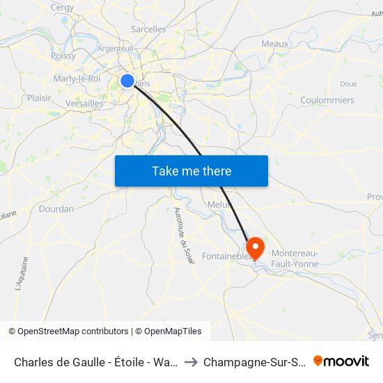 Charles de Gaulle - Étoile - Wagram to Champagne-Sur-Seine map