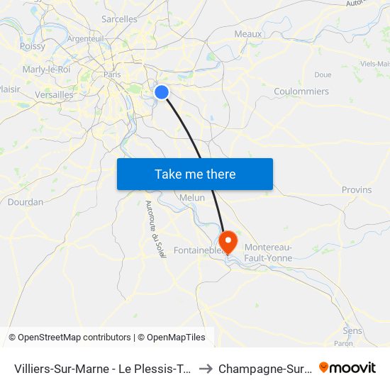 Villiers-Sur-Marne - Le Plessis-Trévise RER to Champagne-Sur-Seine map