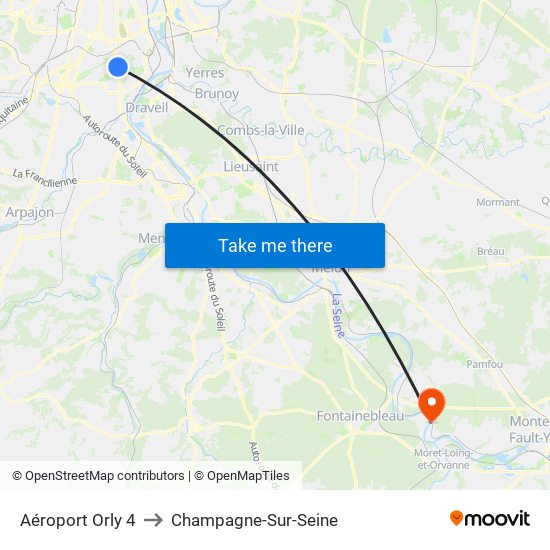 Aéroport Orly 4 to Champagne-Sur-Seine map