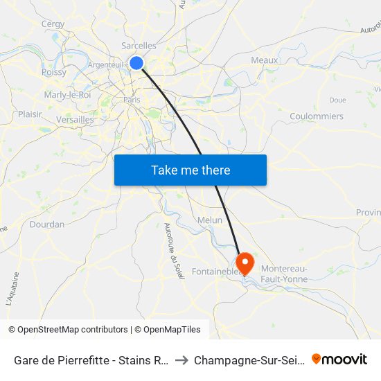 Gare de Pierrefitte - Stains RER to Champagne-Sur-Seine map