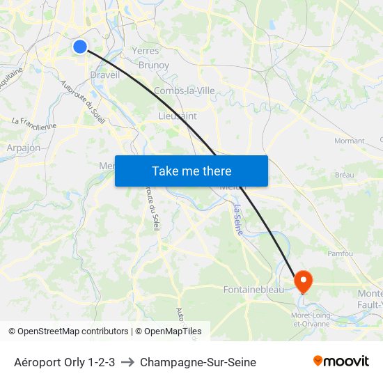 Aéroport Orly 1-2-3 to Champagne-Sur-Seine map