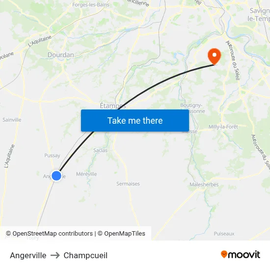 Angerville to Champcueil map