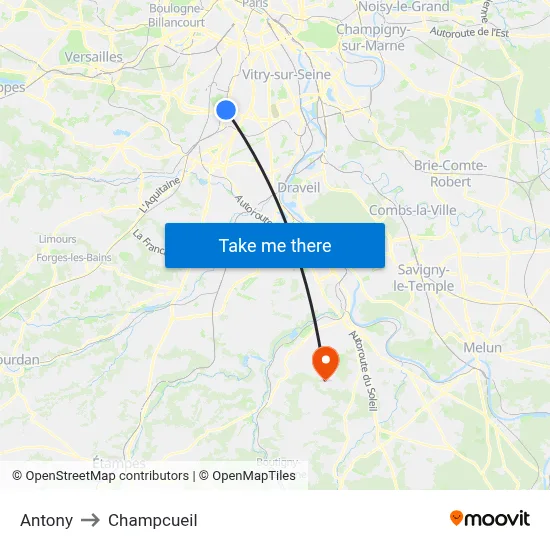 Antony to Champcueil map