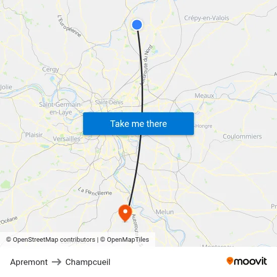 Apremont to Champcueil map