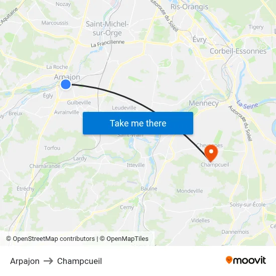 Arpajon to Champcueil map