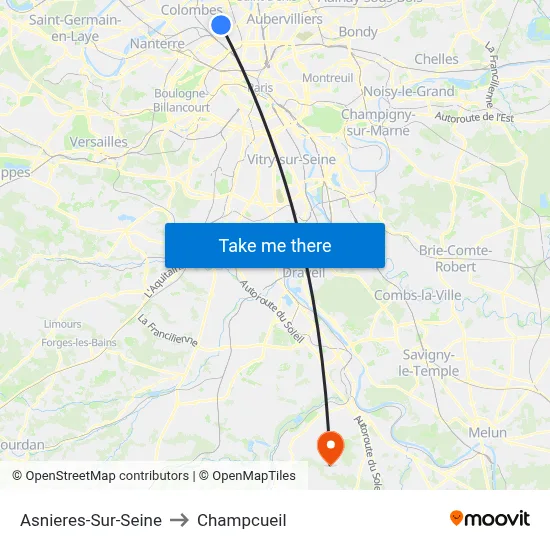 Asnieres-Sur-Seine to Champcueil map