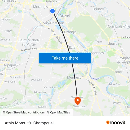 Athis-Mons to Champcueil map