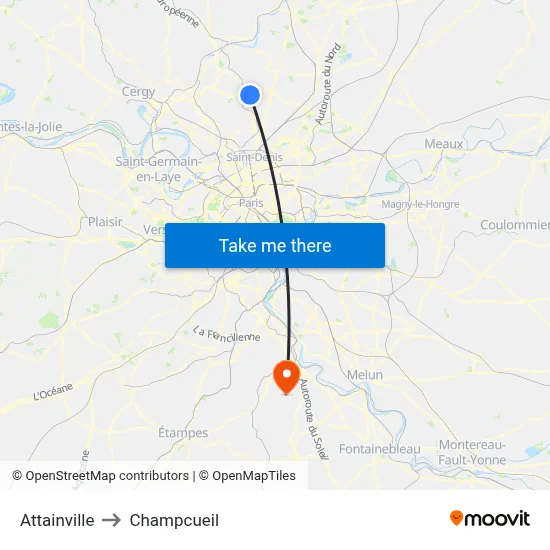 Attainville to Champcueil map