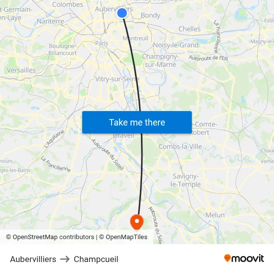 Aubervilliers to Champcueil map