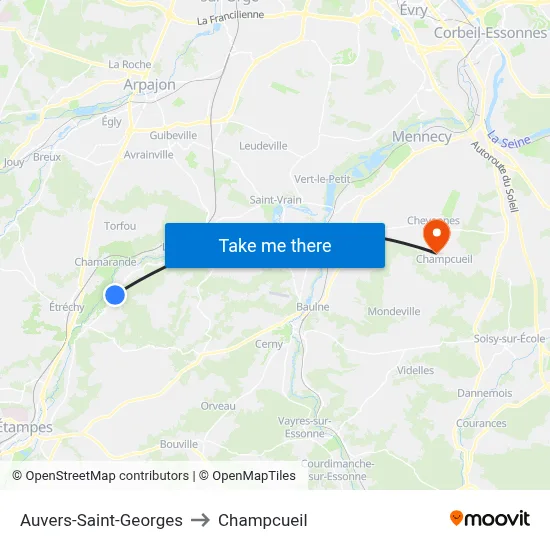 Auvers-Saint-Georges to Champcueil map