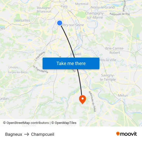 Bagneux to Champcueil map