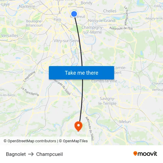 Bagnolet to Champcueil map