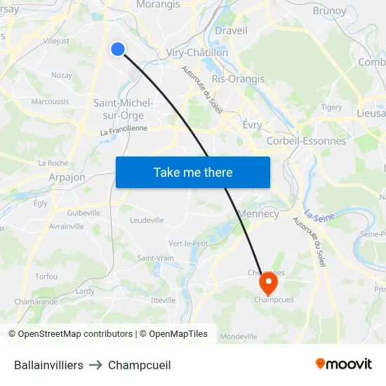 Ballainvilliers to Champcueil map