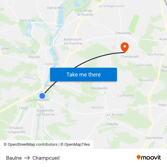 Baulne to Champcueil map