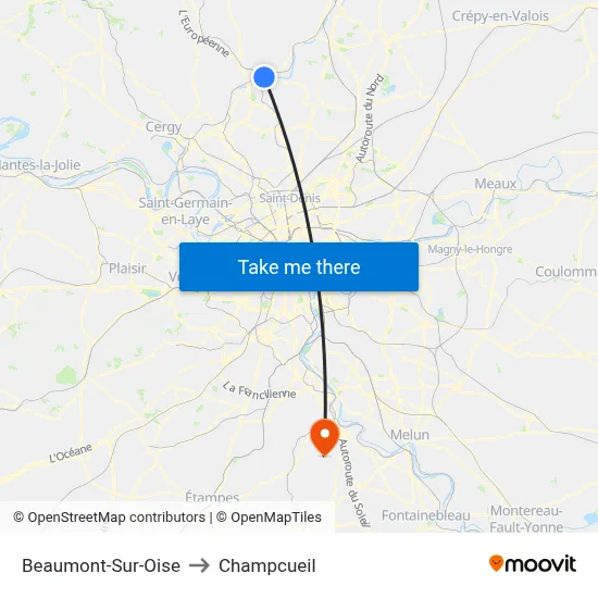 Beaumont-Sur-Oise to Champcueil map