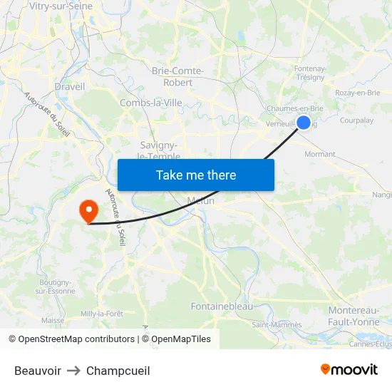 Beauvoir to Champcueil map