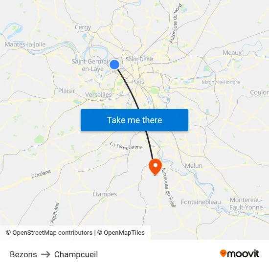 Bezons to Champcueil map