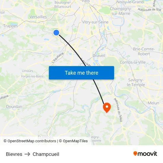 Bievres to Champcueil map
