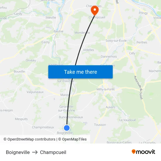 Boigneville to Champcueil map