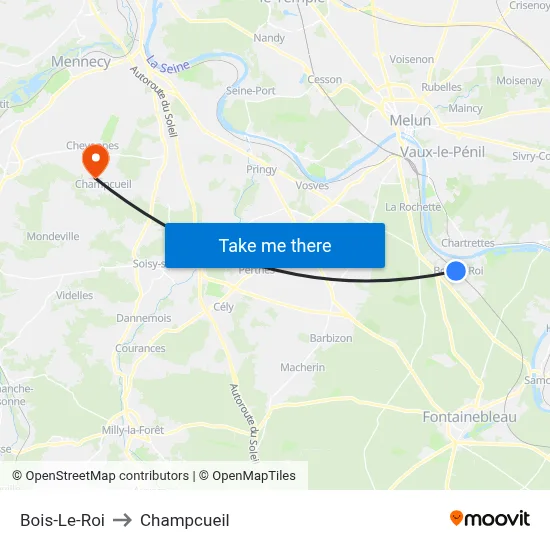 Bois-Le-Roi to Champcueil map