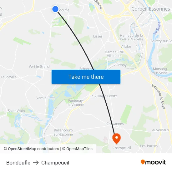Bondoufle to Champcueil map
