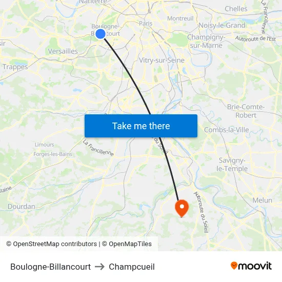 Boulogne-Billancourt to Champcueil map