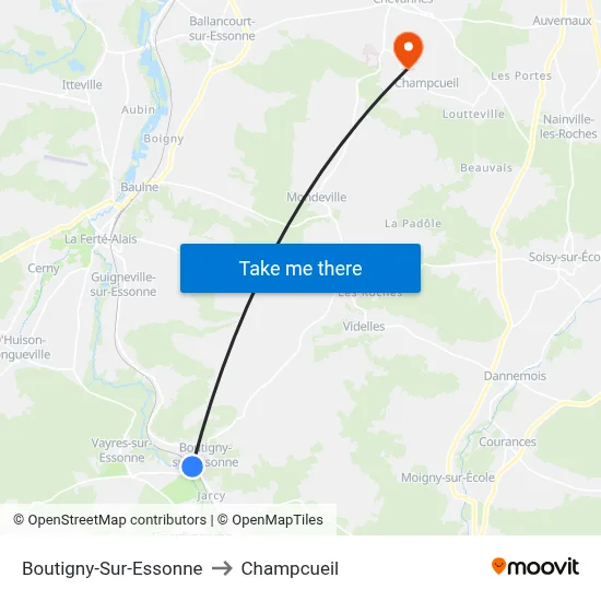 Boutigny-Sur-Essonne to Champcueil map