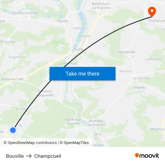 Bouville to Champcueil map