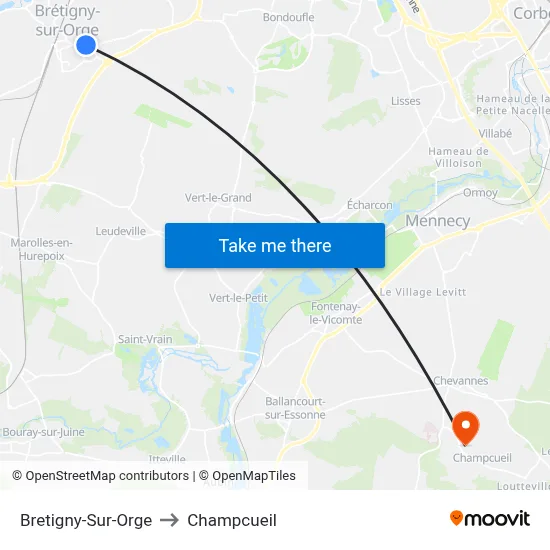 Bretigny-Sur-Orge to Champcueil map