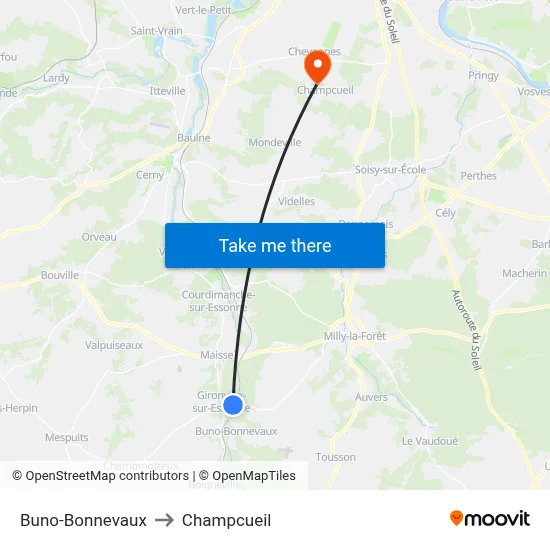 Buno-Bonnevaux to Champcueil map