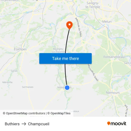 Buthiers to Champcueil map
