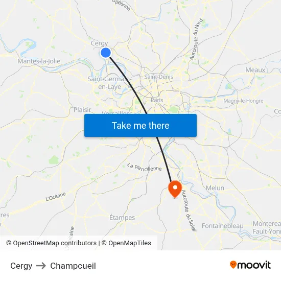 Cergy to Champcueil map