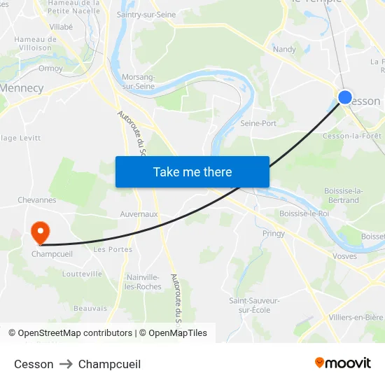Cesson to Champcueil map