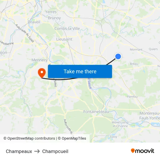 Champeaux to Champcueil map