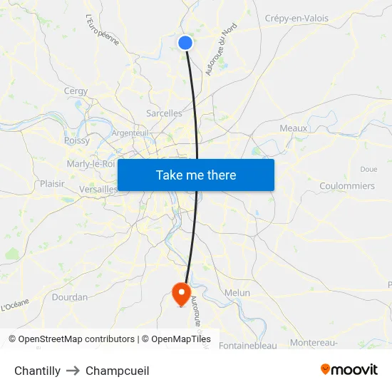 Chantilly to Champcueil map