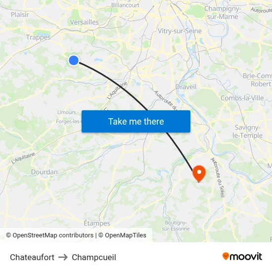 Chateaufort to Champcueil map