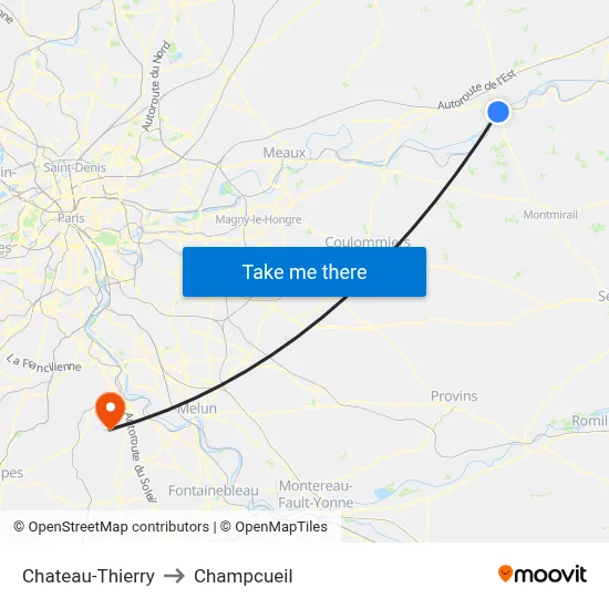 Chateau-Thierry to Champcueil map