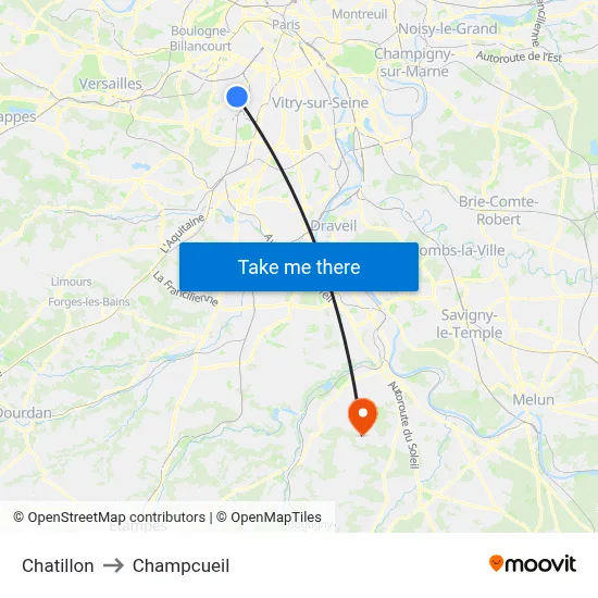 Chatillon to Champcueil map