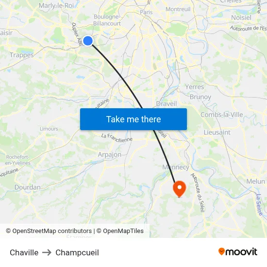 Chaville to Champcueil map