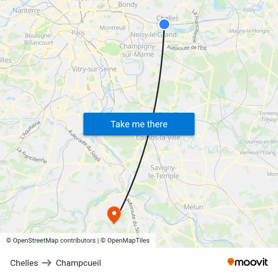 Chelles to Champcueil map