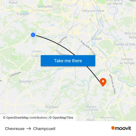 Chevreuse to Champcueil map
