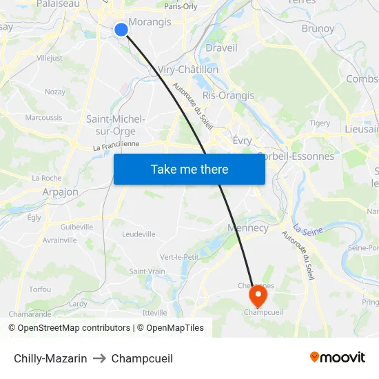Chilly-Mazarin to Champcueil map