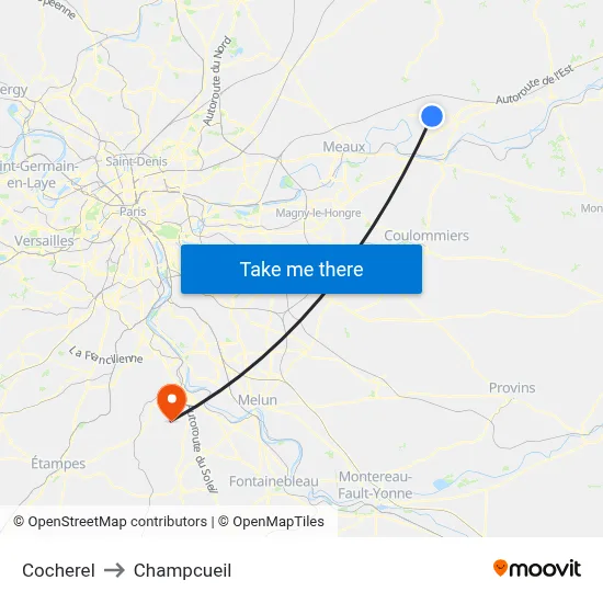 Cocherel to Champcueil map