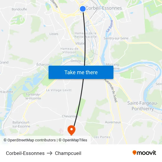 Corbeil-Essonnes to Champcueil map