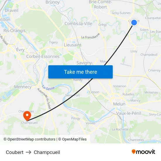 Coubert to Champcueil map