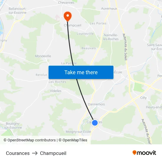 Courances to Champcueil map